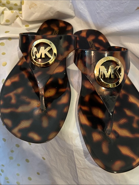 Michael Kors Shoes - Michael Kors Tortoiseshell Logo Thong Sandals in Brown and Black